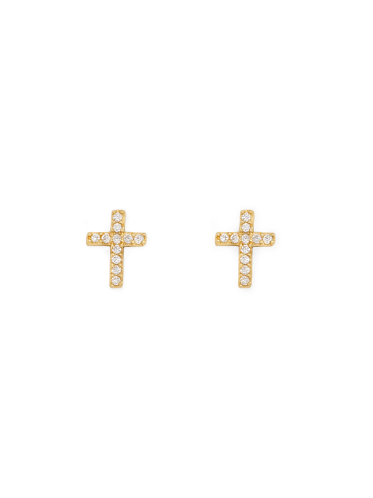 14k Yellow Gold Diamond Mini Cross Earrings