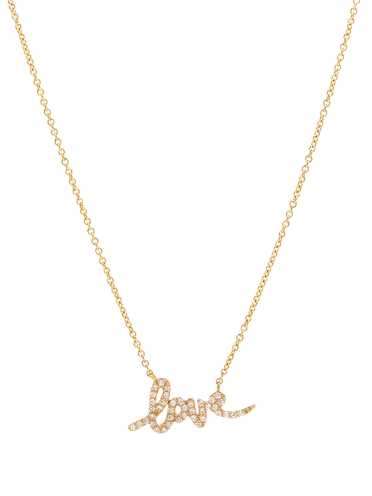 14k Yellow Gold Diamond Love Necklace