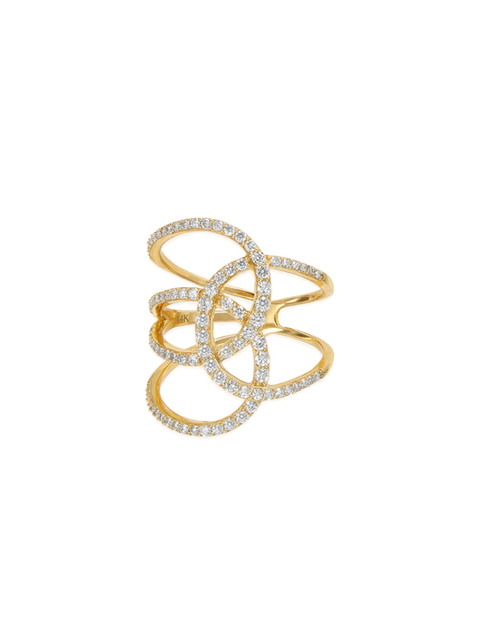 14k Yellow Gold Diamond Loop Crossover Ring