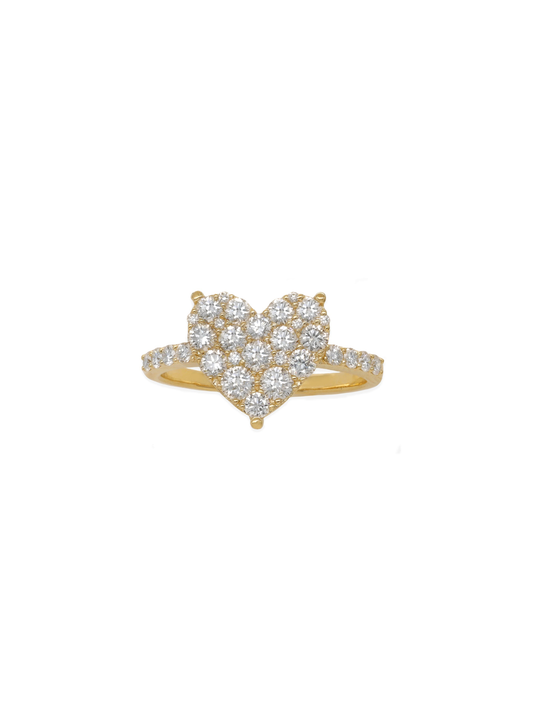 14k Yellow Gold Diamond Large Heart Ring