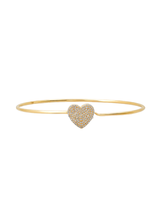 14k Yellow Gold Diamond Heart Wire Bracelet