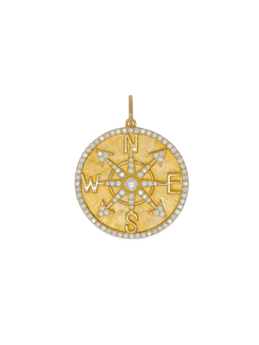 14k Yellow Gold Diamond Large Compass Coin Charm