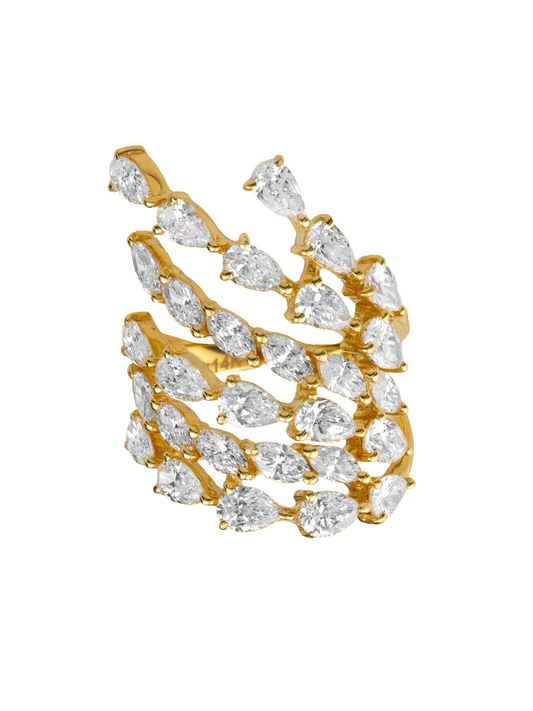 14k Yellow Gold Diamond Large Cluster Ring