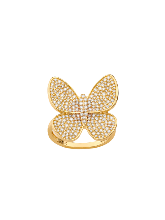 14k Yellow Gold Diamond Large Butterfly Ring