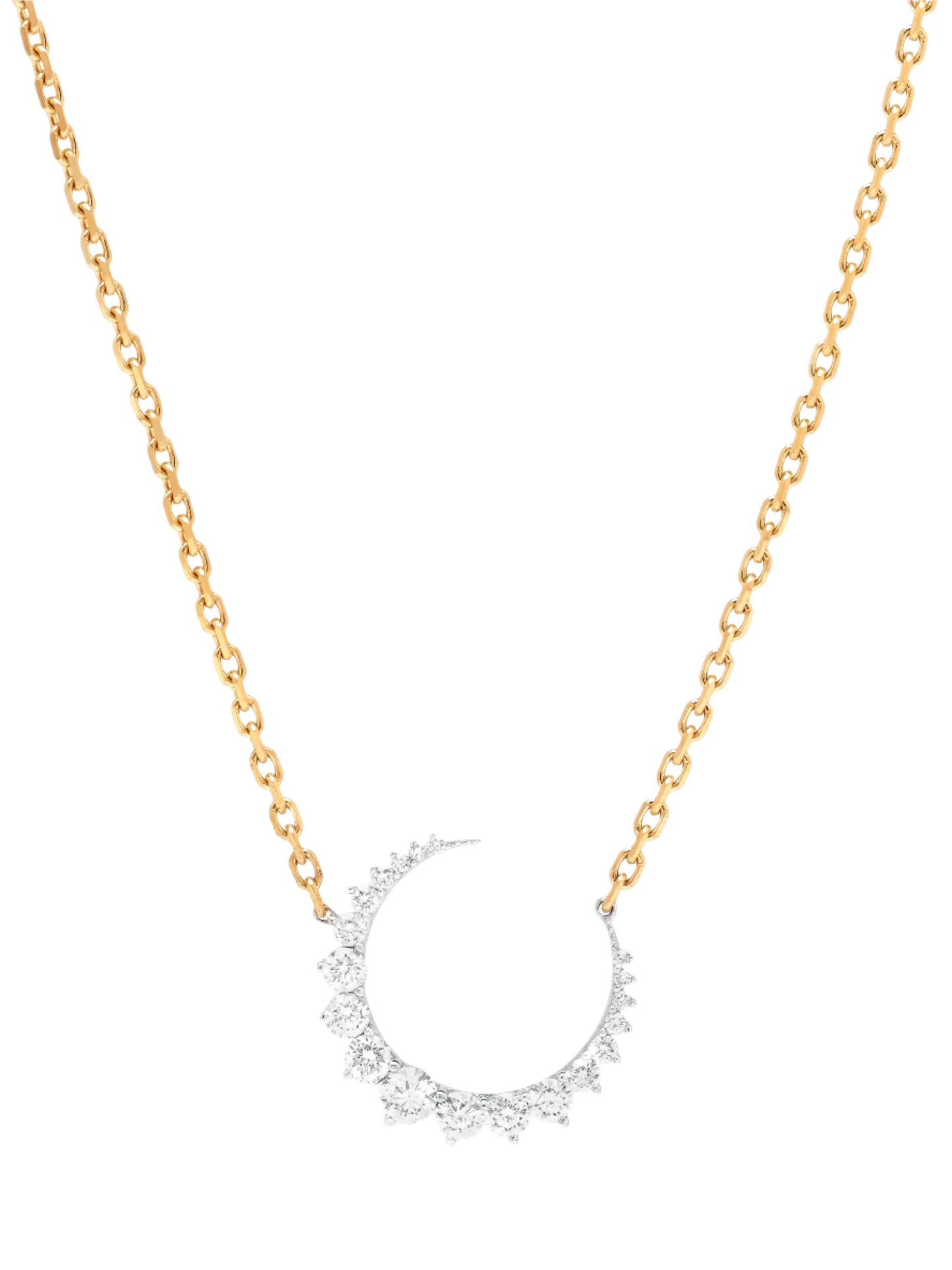14k Yellow Gold Diamond Half Moon Necklace
