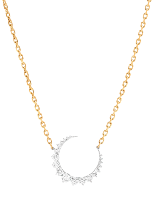 14k Yellow Gold Diamond Half Moon Necklace
