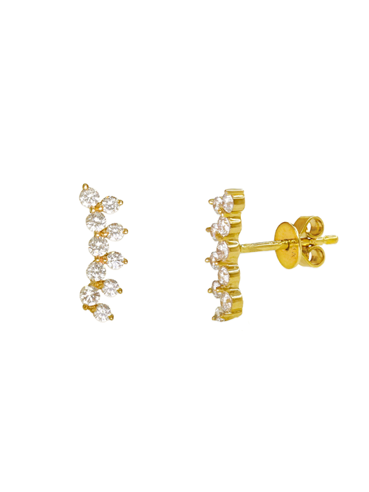 14k Yellow Gold Diamond Flower Crawler Earrings