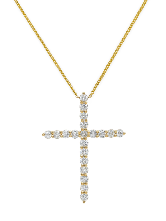 14k Yellow Gold Diamond Large Cross Necklace