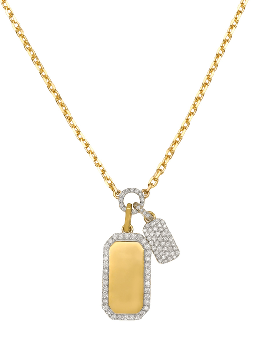 14k Yellow Gold Diamond Double Dog Tag Necklace