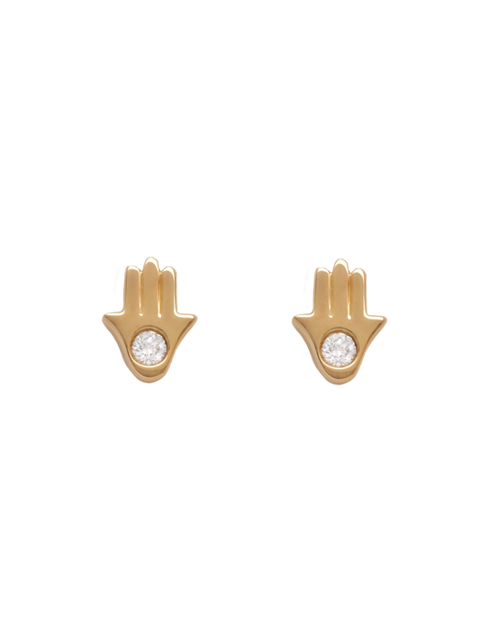 14k Yellow Gold Diamond Hamsa Hand Earrings