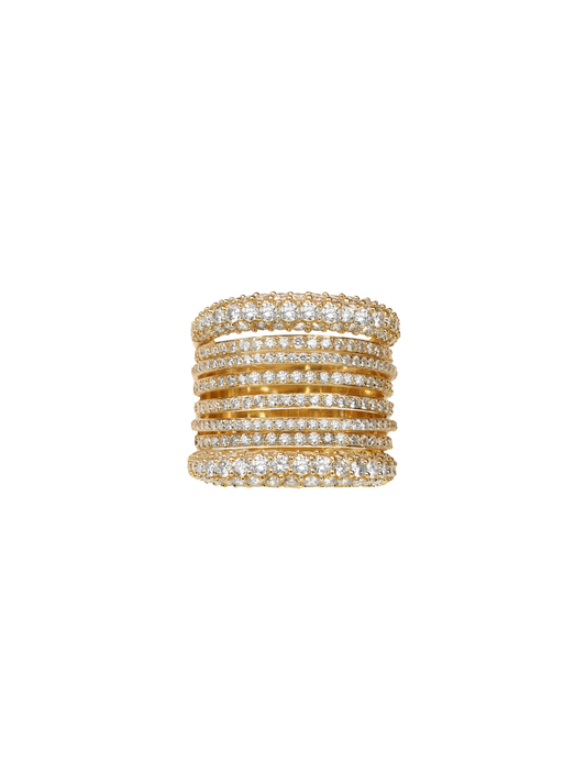 14k Yellow Gold Diamond Eight Row Ring