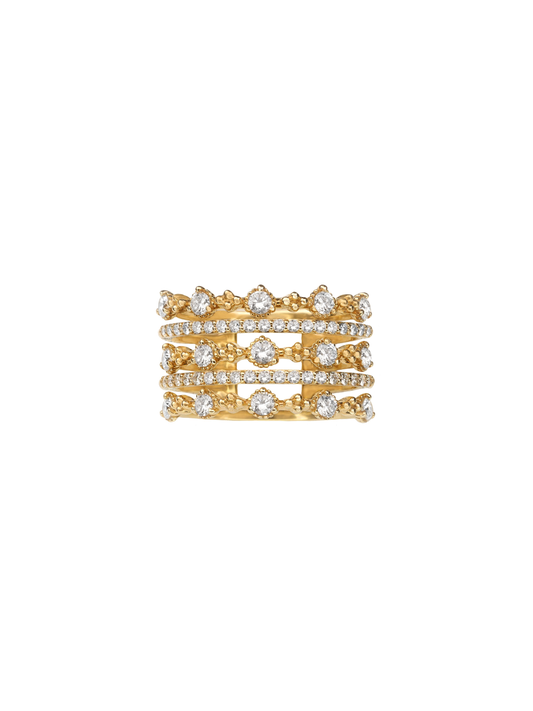 14k Yellow Gold Diamond Five Row Crown Ring
