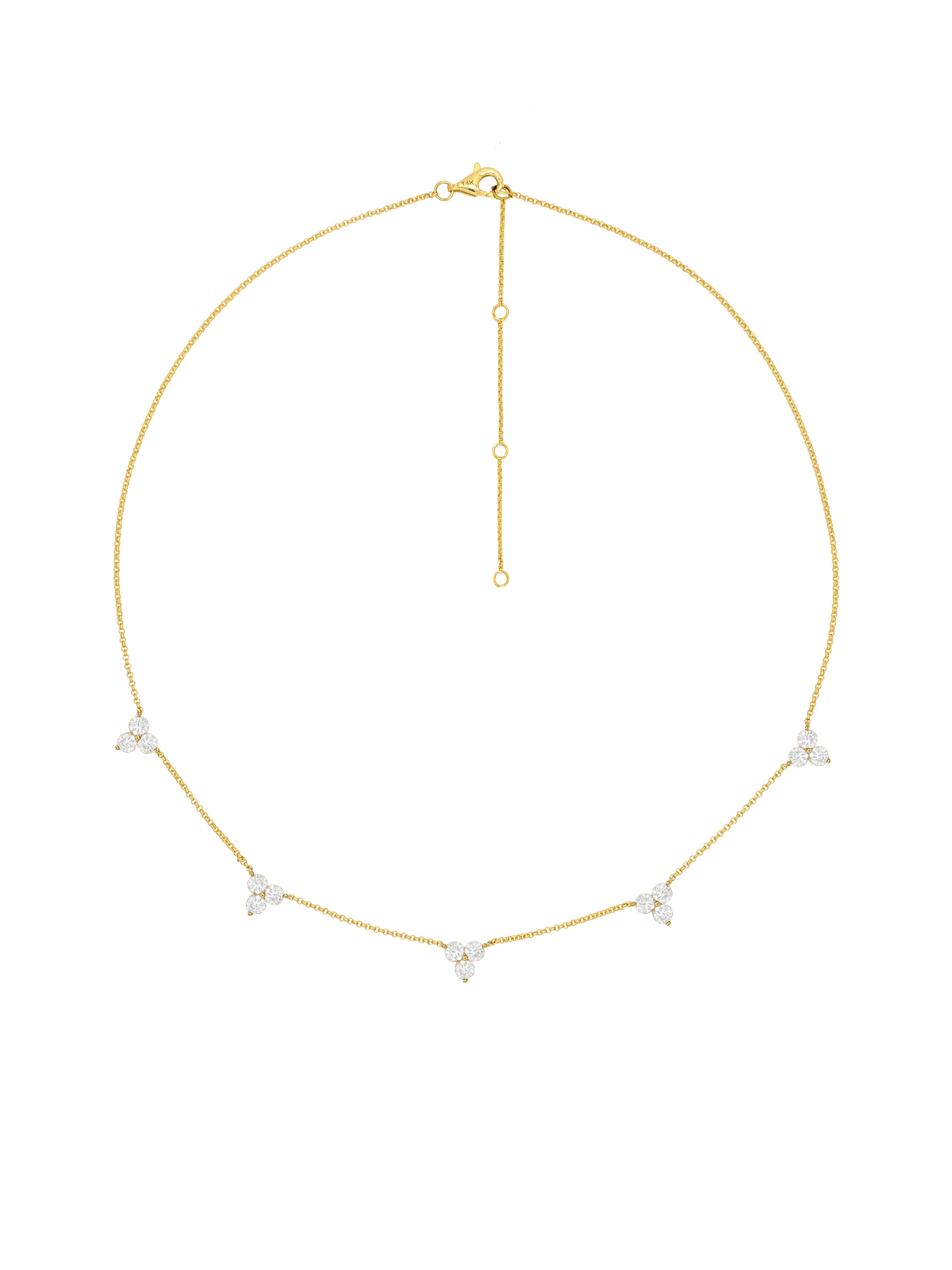 14k Yellow Gold Diamond Five Triangle Necklace