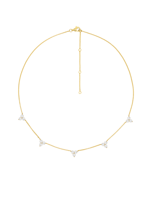 14k Yellow Gold Diamond Five Triangle Necklace