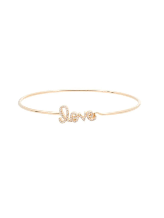 14k Yellow Gold Diamond Love Wire Bracelet
