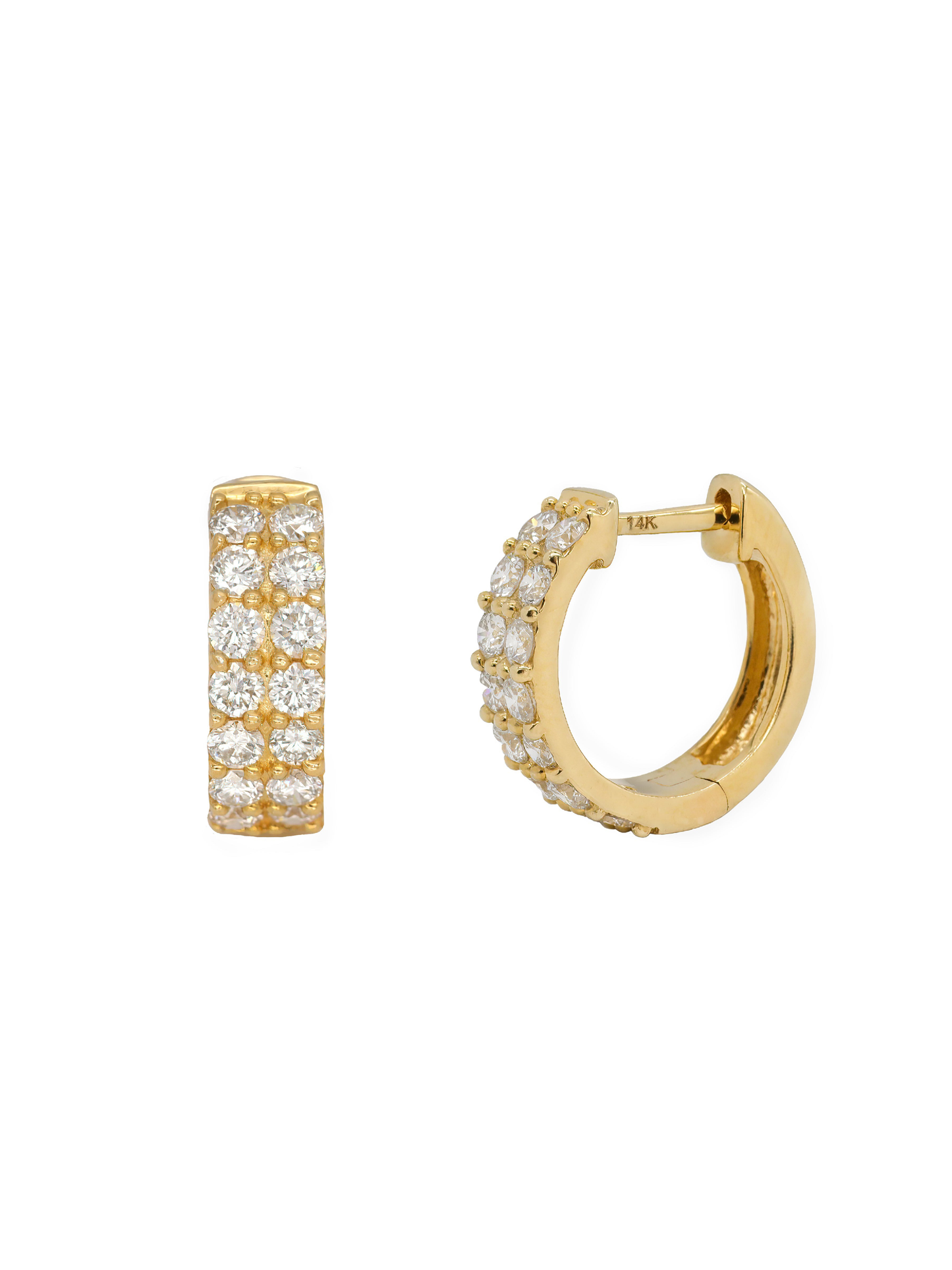 14k Yellow Gold Diamond Double Row Huggie Earrings