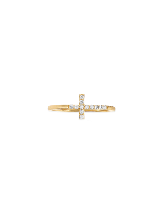 14k Yellow Gold Diamond Cross Ring