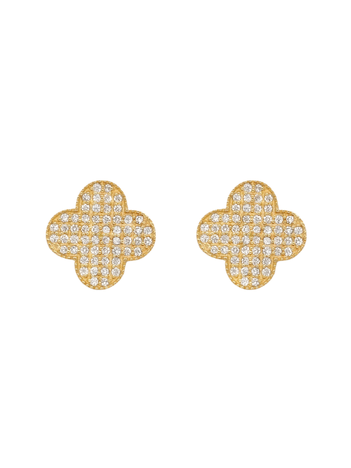 14k Yellow Gold Diamond Clover Earrings