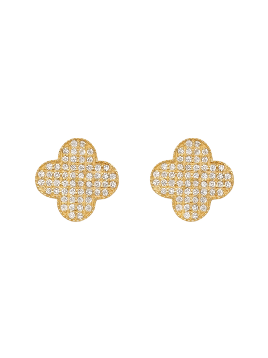 14k Yellow Gold Diamond Clover Earrings