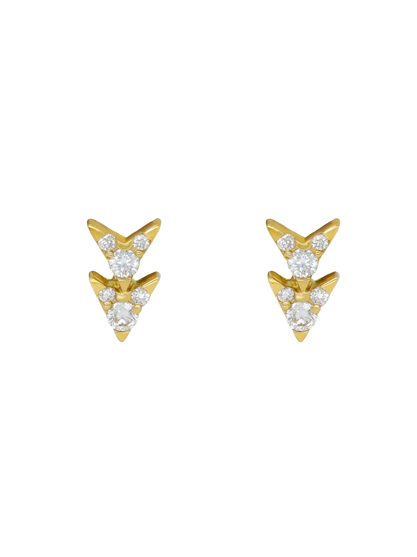 14k Yellow Gold Diamond Double Arrow Earrings