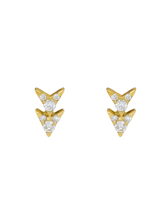 14k Yellow Gold Diamond Double Arrow Earrings
