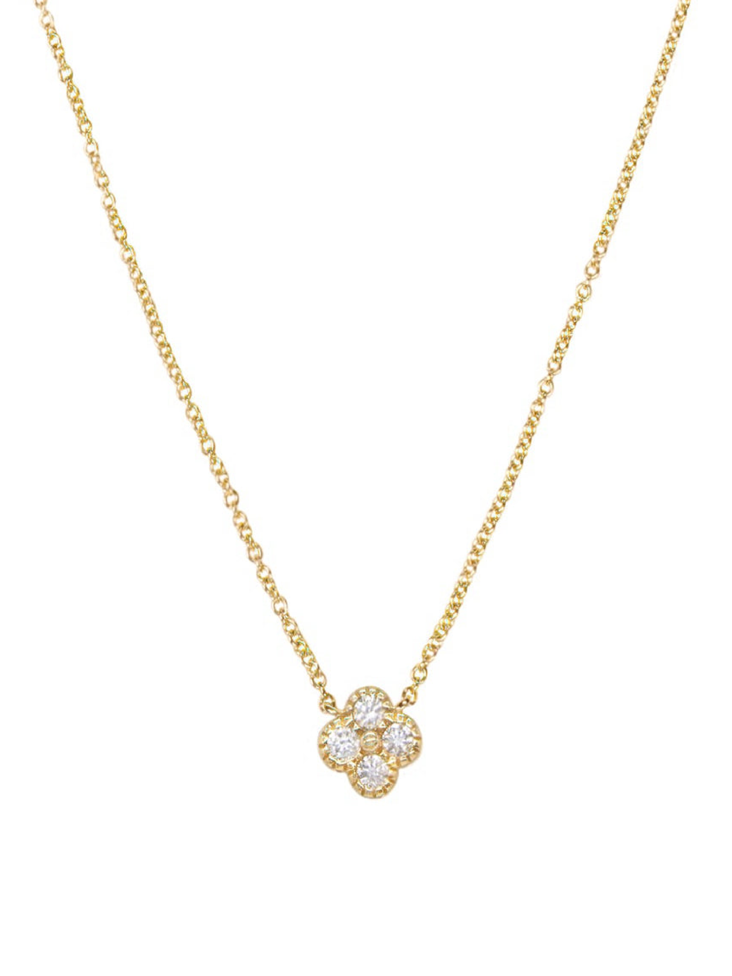 14k Yellow Gold Diamond Clover Necklace