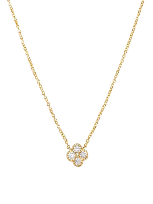 14k Yellow Gold Diamond Clover Necklace