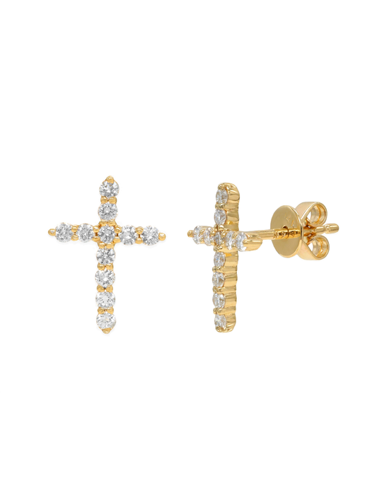 14k Yellow Gold Diamond Cross Earrings