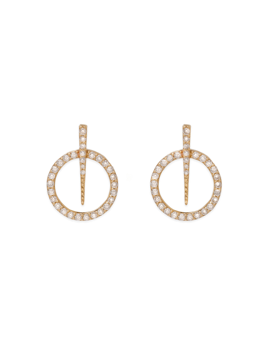 14k Yellow Gold Diamond Circle and Dagger Earrings