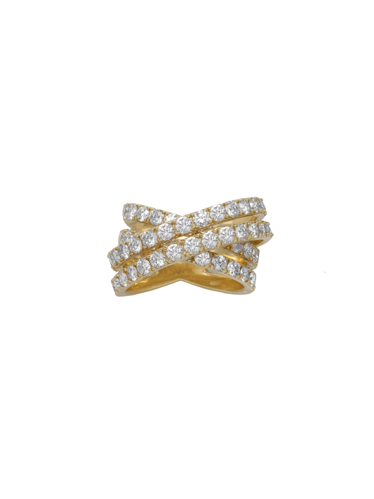 14k Yellow Gold Diamond Double Row Cross Over Ring