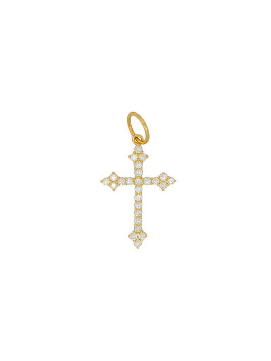14k Yellow Gold Diamond Cross Charm