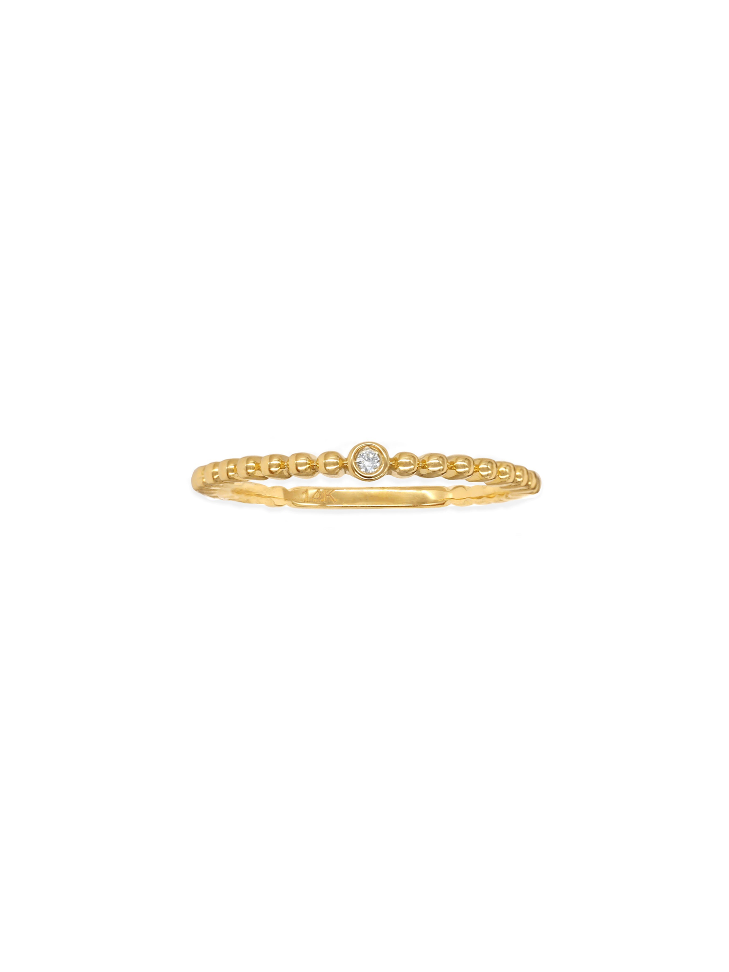 14k Yellow Gold Diamond Bezel Beaded Stackable Ring