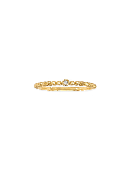 14k Yellow Gold Diamond Bezel Beaded Stackable Ring