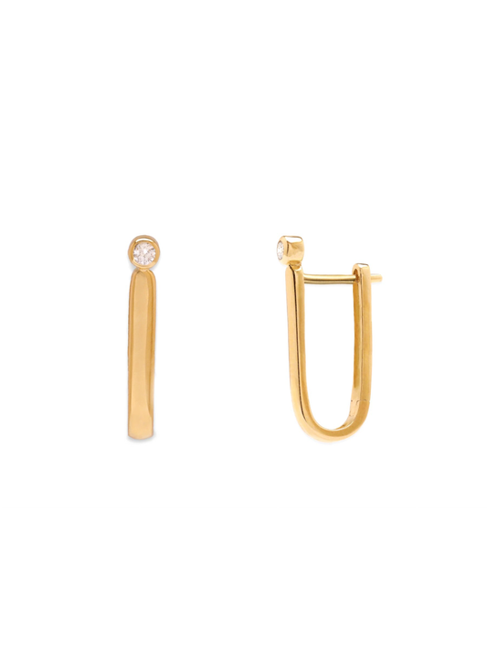 14k Yellow Gold Diamond Bar Hoop Earrings