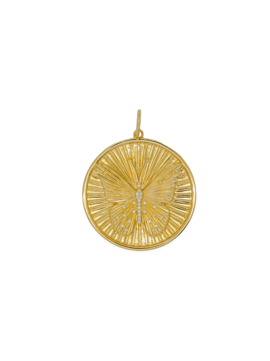 14k Yellow Gold Diamond Butterfly Coin Charm