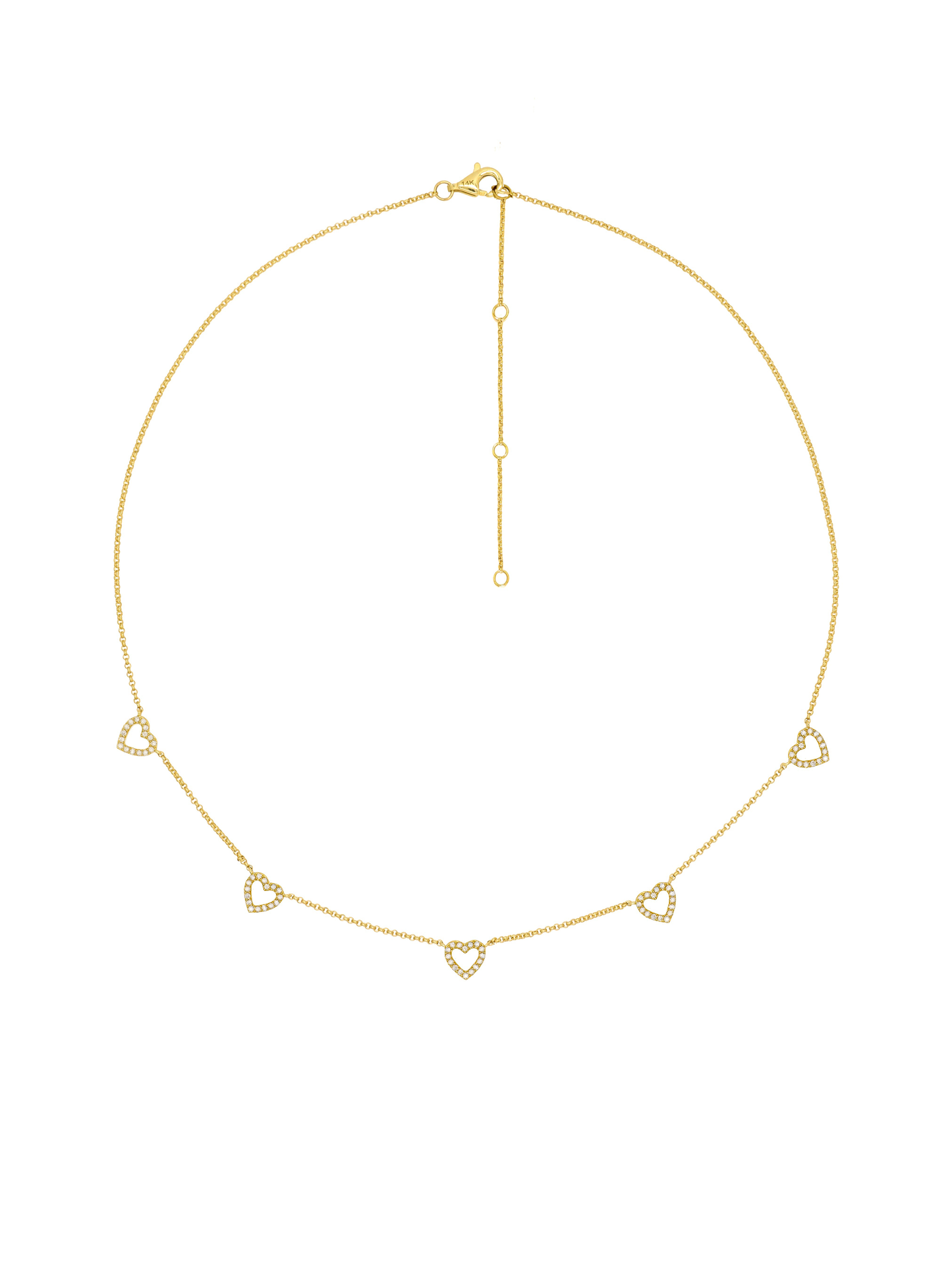 14k Yellow Gold Diamond 5 Heart Necklace