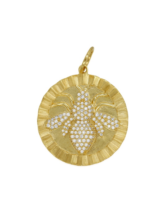 14k Yellow Gold Diamond Bumblebee Coin Charm