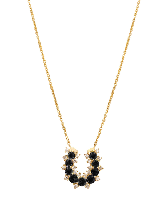 14k Yellow Gold Black Diamond/Lucky Horseshoe Necklace