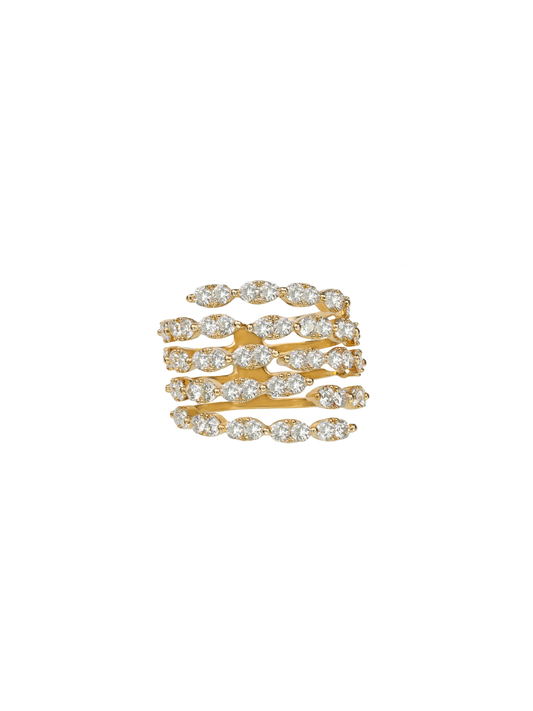 14k Yellow Gold Diamond 5 Row Wrap Ring