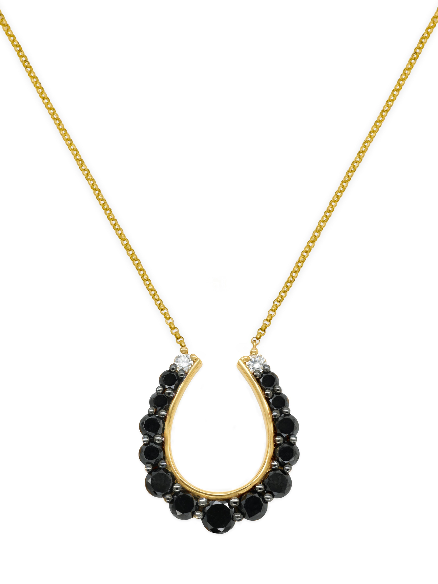 14k Yellow Gold Black Diamond Large Horseshoe Necklace