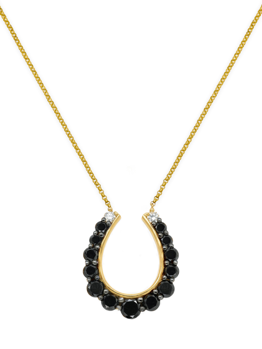 14k Yellow Gold Black Diamond Large Horseshoe Necklace