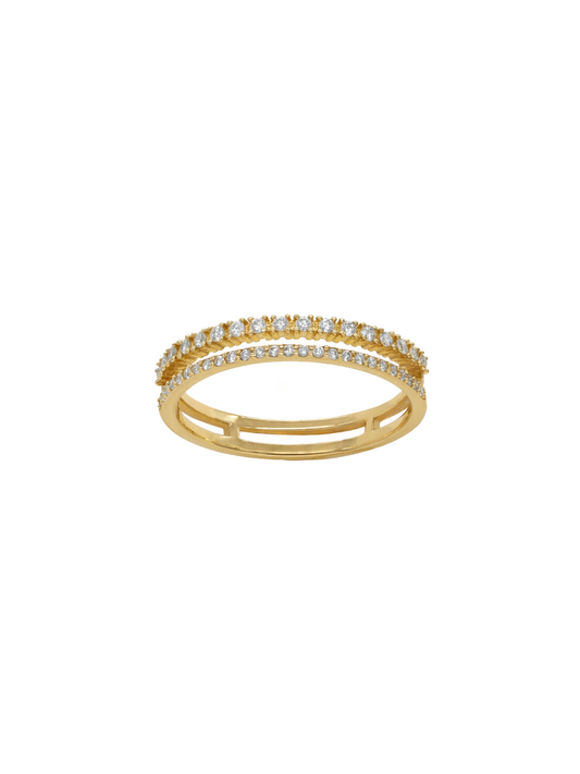 14k Yellow Gold Diamond Double Row Stackable Ring
