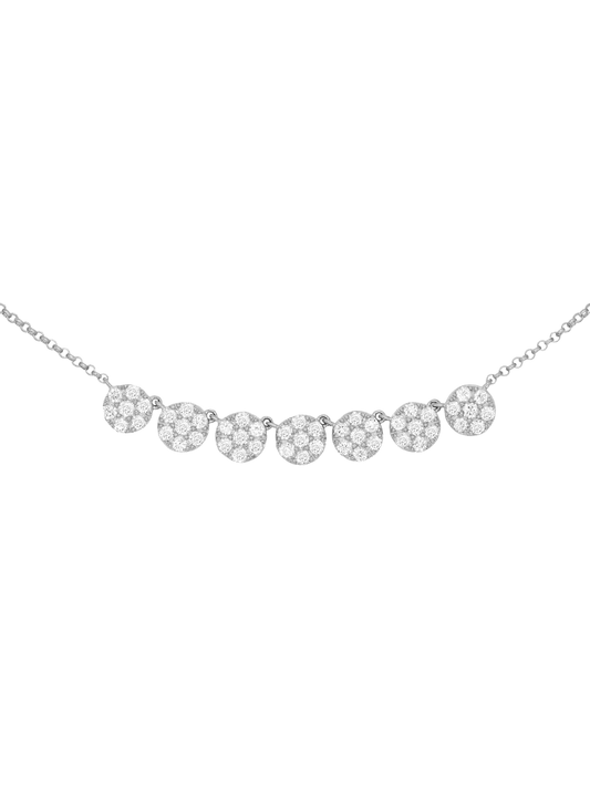 14k White Gold Diamond Seven Round Cluster Necklace