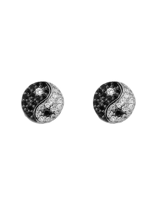 14k White Gold Black Diamond Yin/Yang Earrings