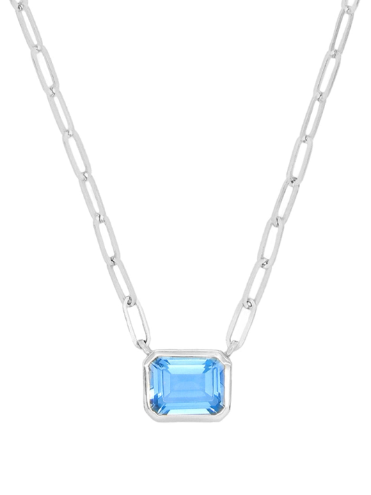 14k White Gold Blue Topaz Necklace