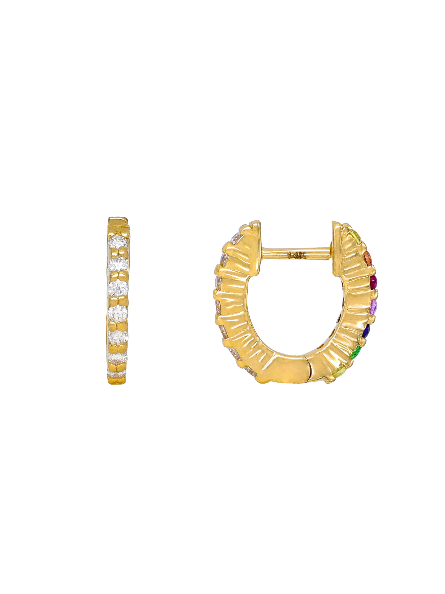 14k Yellow Gold Small Reversible Diamond/Multi Gemstone Huggie Earrings