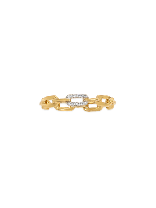 14k Yellow Gold Single Diamond Chain Link Ring