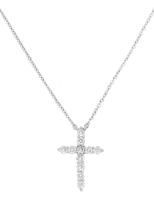 14k White Gold Diamond Medium Cross Necklace