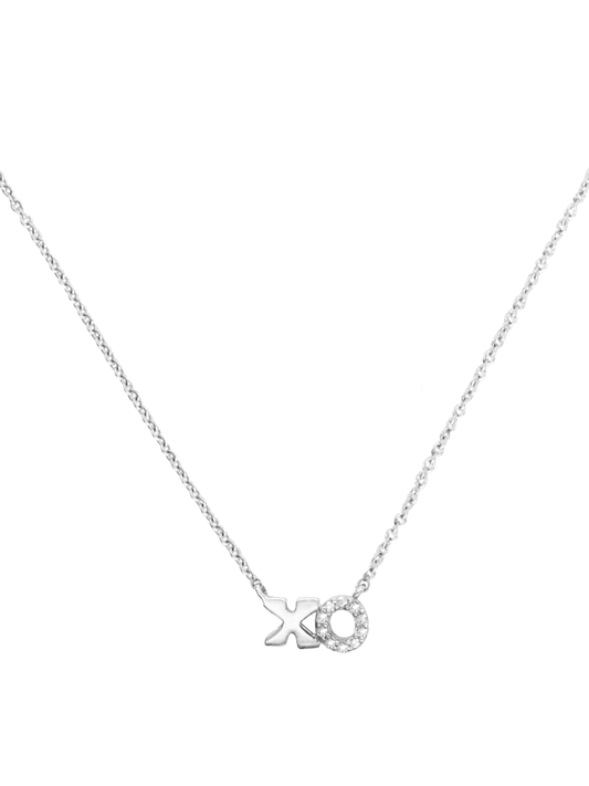 14k White Gold Diamond XO Necklace