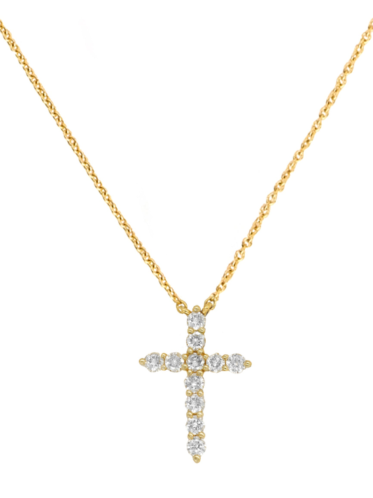 14k Yellow Gold Diamond Medium Cross Necklace